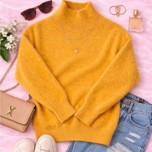 Cozy Mustard Yellow Fuzzy Mock Neck Sweater – Soft & Chic